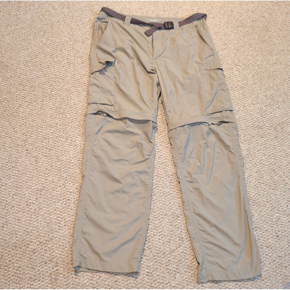 Columbia Omni Shade Convertible Hiking Pants Mens 36x30 Khaki Outdoor Belted